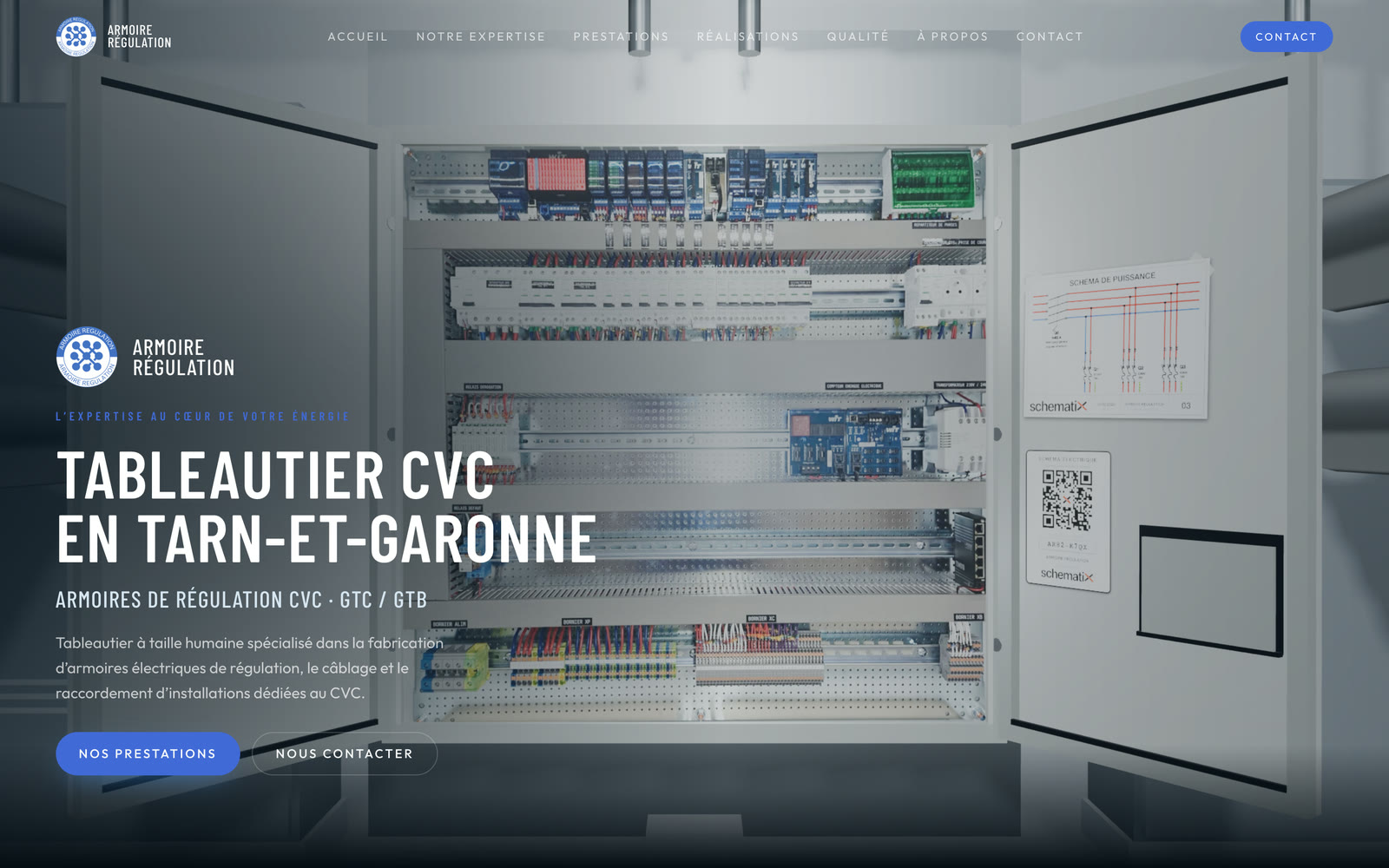 La page d’accueil du site d’Armoire Régulation