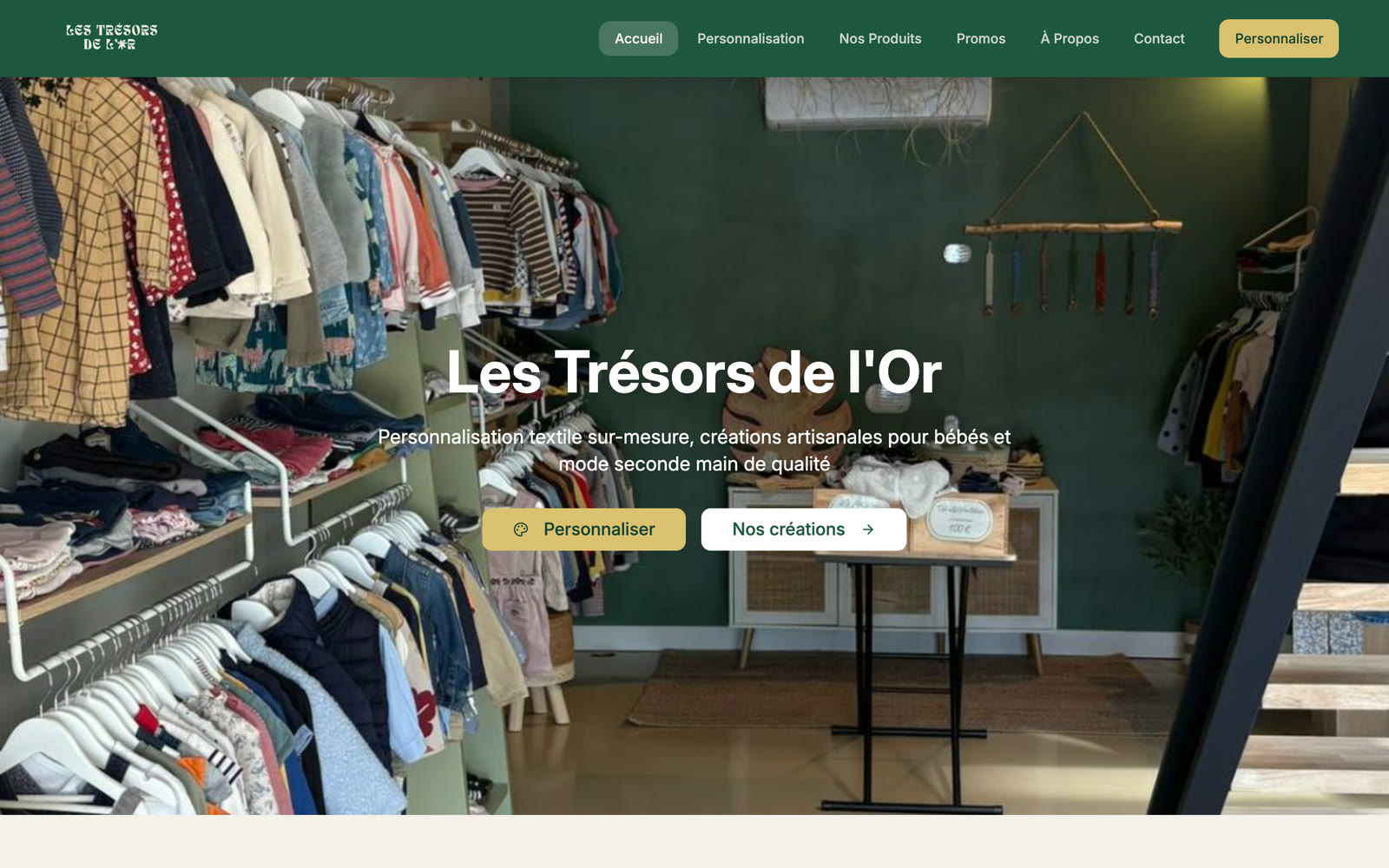 La página de inicio del sitio de Les Trésors de l’Or