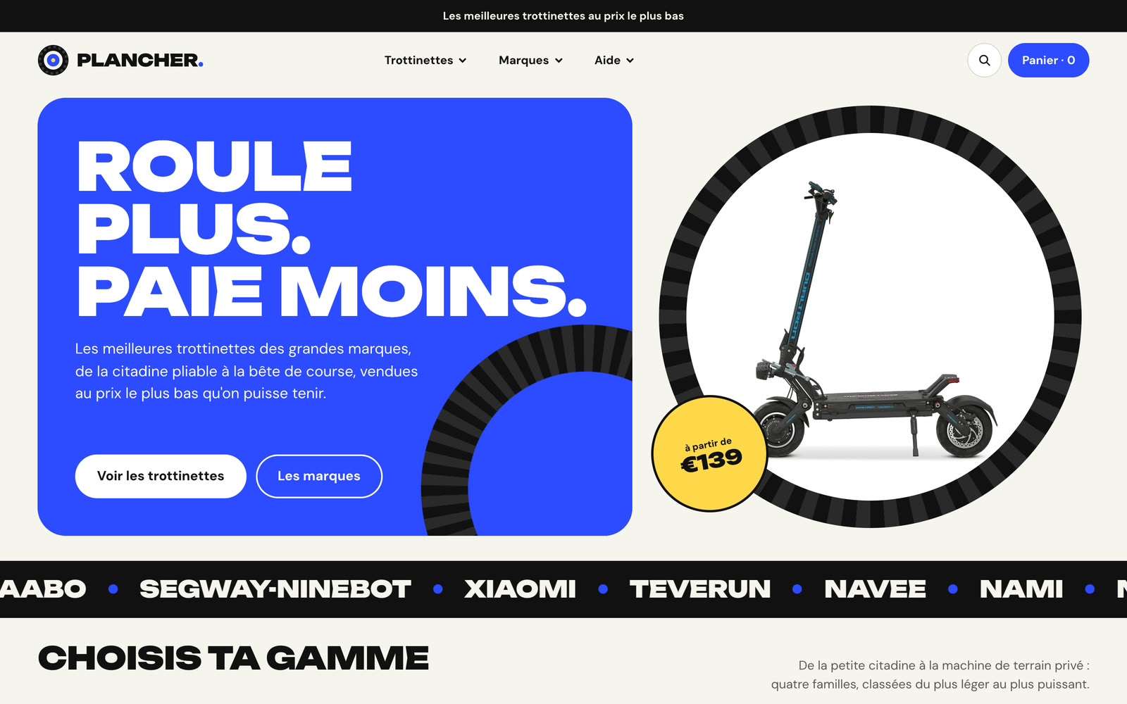 La page d’accueil du site de Trottinettes Plancher